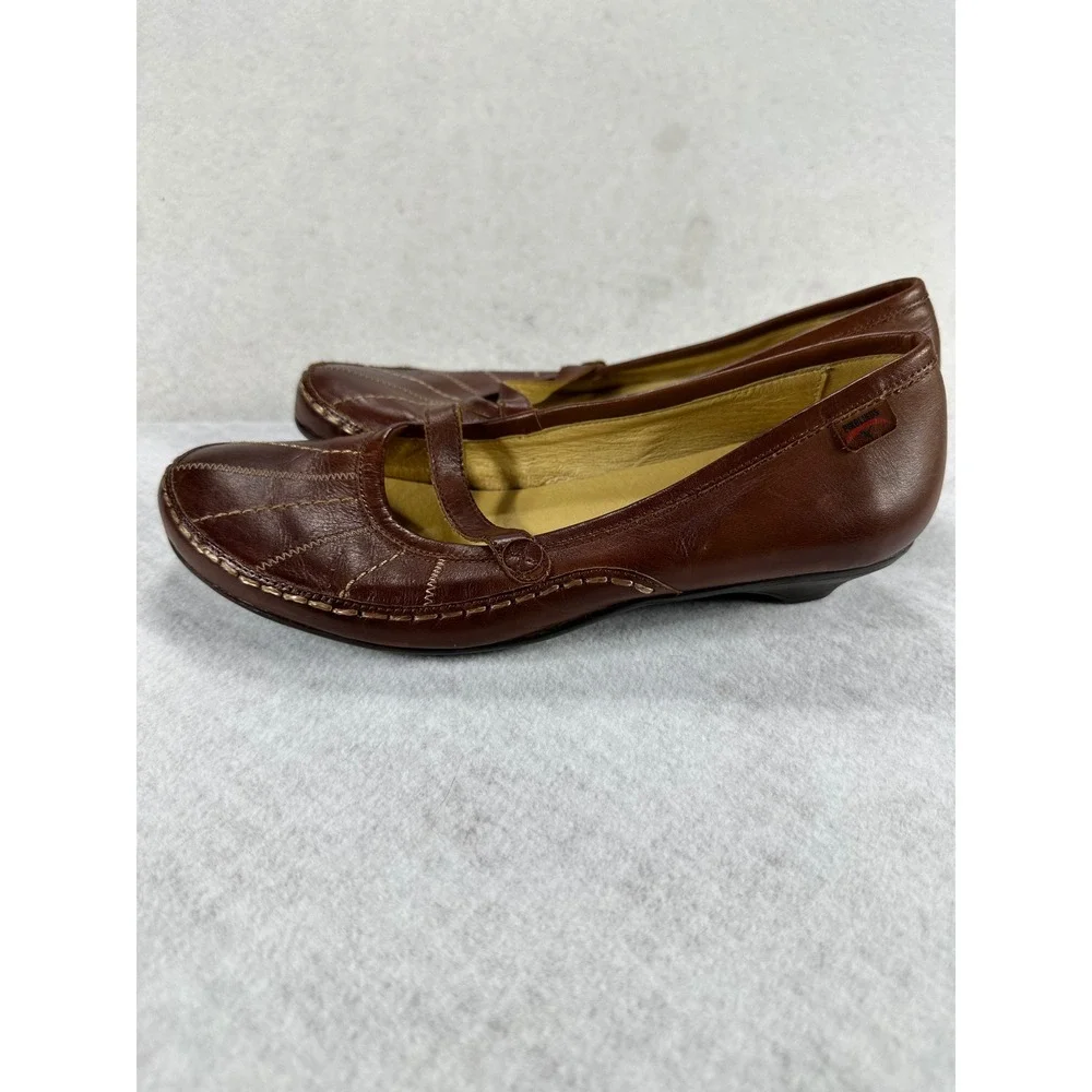 Pikolinos Brown Leather Mary Jane Wedge Pumps Contrast Stitch Shoes Womens 38